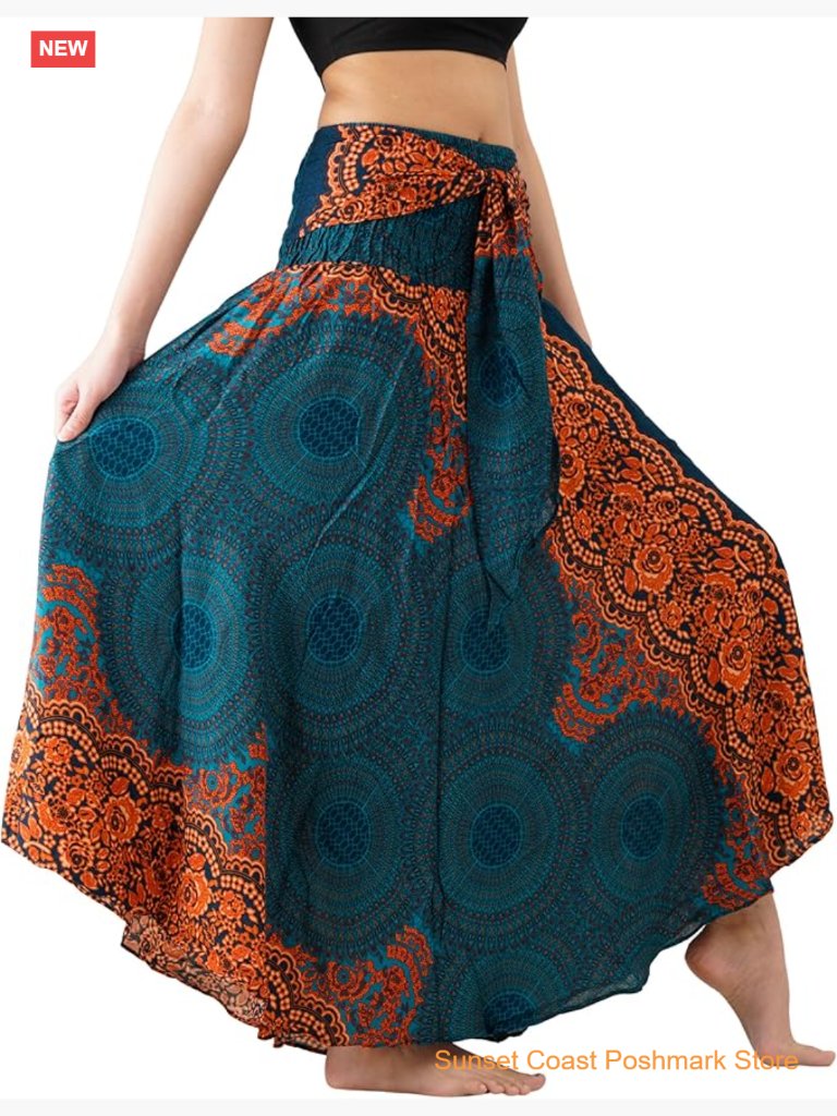 Boho Maxi Skirt Soft Rayon Elastic Waist Versatile Long Skirt